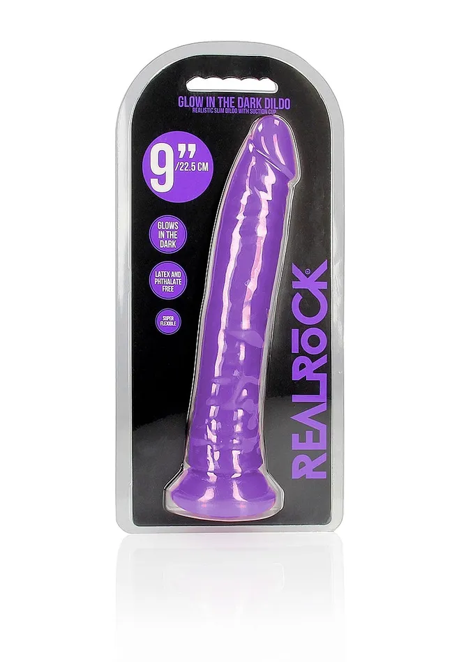 9 Inch Slim Glow in the Dark Neon Purple Realrock Dildos