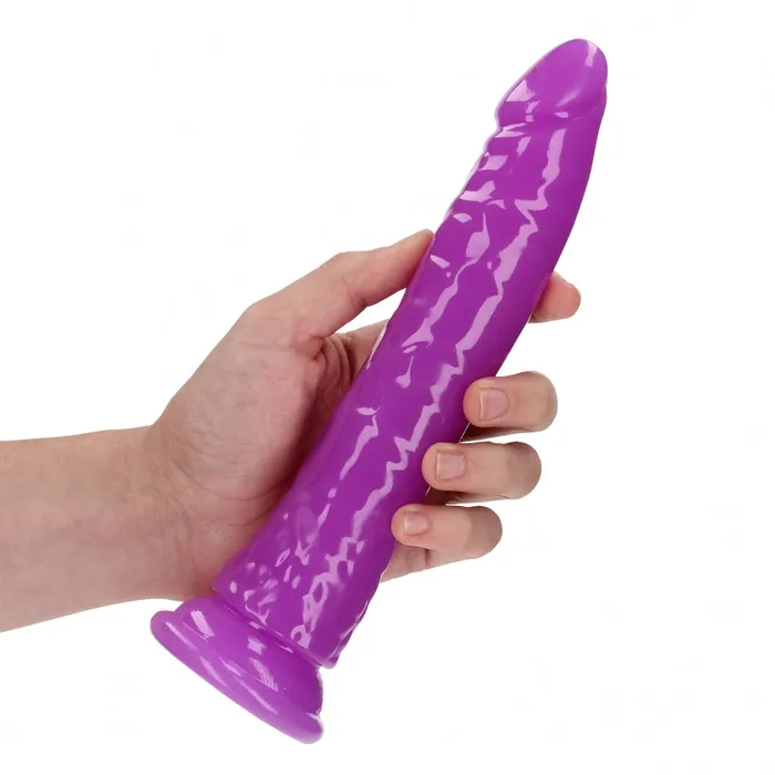 9 Inch Slim Glow in the Dark Neon Purple Realrock Dildos