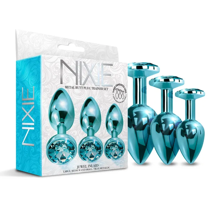 Anal Global Novelties llc NIXIE Metal Butt Plug Trainer Set Blue Metallic