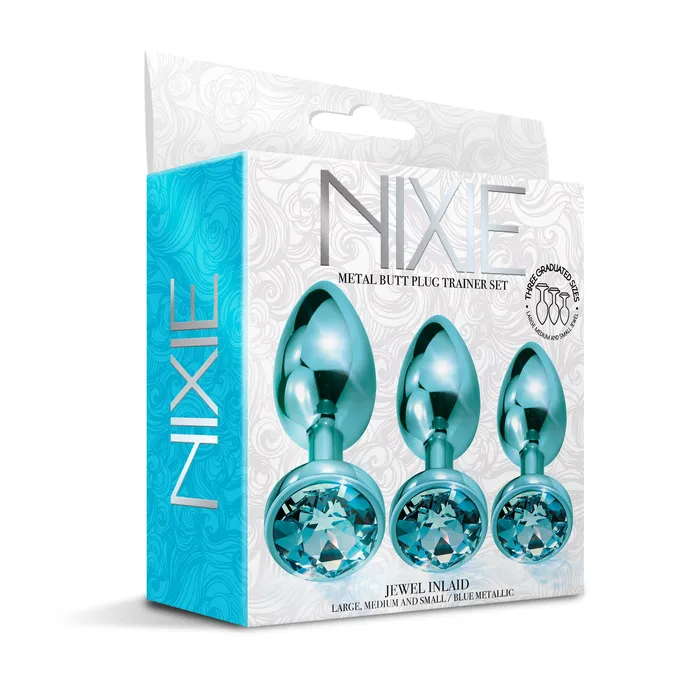 Anal Global Novelties llc NIXIE Metal Butt Plug Trainer Set Blue Metallic