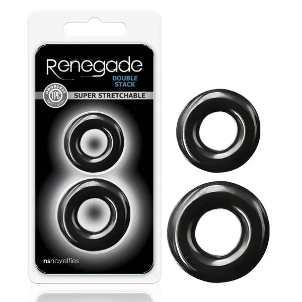 Anal NS Novelties Renegade Double Stack Black Cock Rings Set of 2