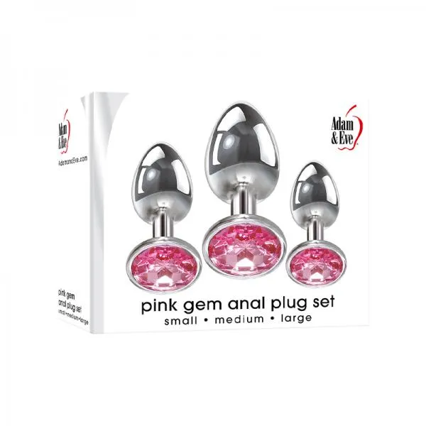 Anal Seductucom Adam Eve Pink Gem Glass Plug Set 3 Pink