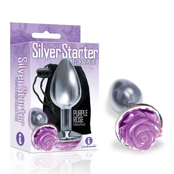 Anal The 9s The Silver Starter Silver 71 cm 28 Butt Plug with Purple Rose Bottom Icon Brands