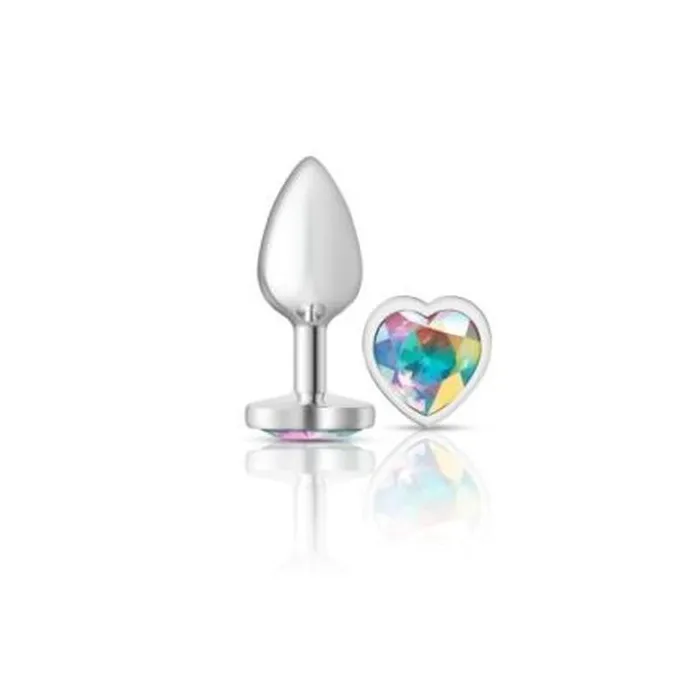 Anal Viben Cheeky Charms Metal Butt Plug with Heart Clear Jewel Small Silver