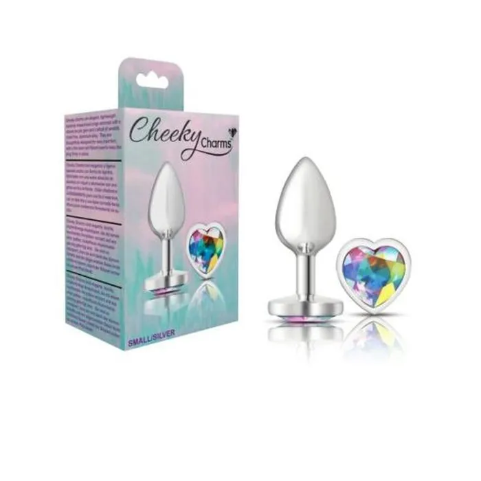 Anal Viben Cheeky Charms Metal Butt Plug with Heart Clear Jewel Small Silver