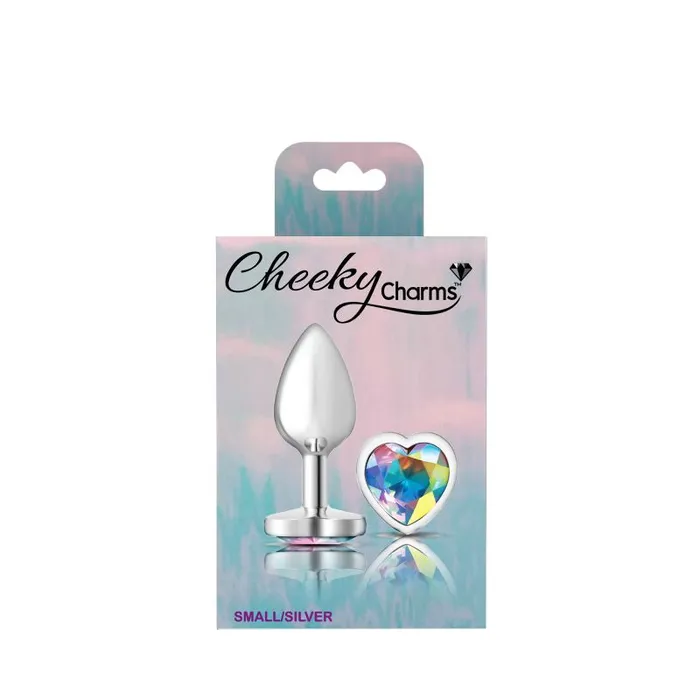 Anal Viben Cheeky Charms Metal Butt Plug with Heart Clear Jewel Small Silver