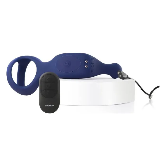 Anal Vibrating Anal Probe with Cockring and Remote Underquaker Blue Arosum