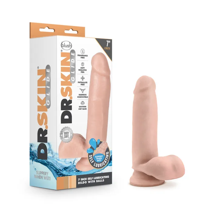 Blush Novelties Dildos Dr Skin Glide 7 Inch Self Lubricating Dildo Flesh 178 cm Dong