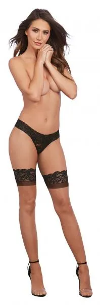 Cuban Heel Lace Top Thigh High Stockings Nude Black OS Black Diamond Anal