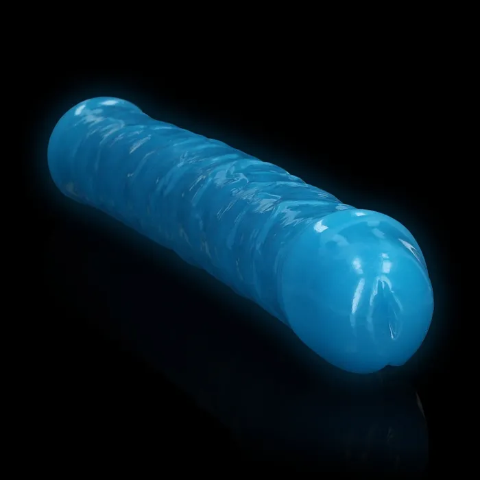 Dildos 15 Inch Double Dong Glow in the Dark Neon Blue Realrock