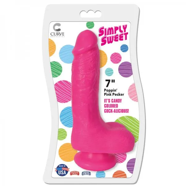 Dildos Curve Novelties Simply Sweet Poppin Pink Pecker 7 Inches Dildo