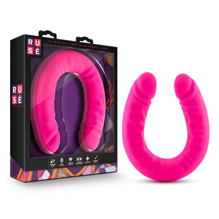 Dildos Ruse Silicone Slim 18 Double Dong Hot Pink Blush Novelties