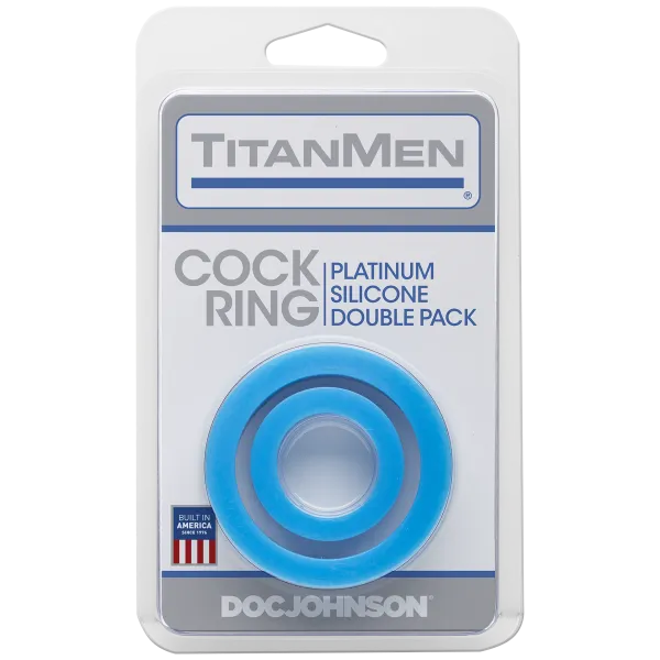 Doc Johnson Titanmen Cock Ring Platinum Silicone Double Pack Blue Male Sex Toys