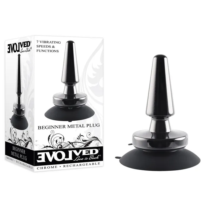 Evolved Anal Evolved BEGINNER METAL PLUG Black Chrome 112 cm USB Rechargeable Vibrating Butt Plug