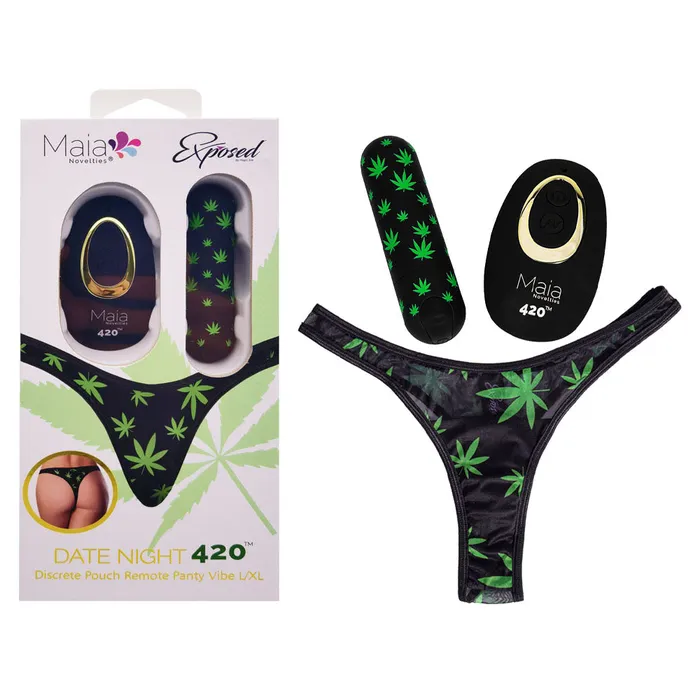 Female Sex Toys Maia DATE NIGHT 420 PANTY VIBE LXL Black LXL 420 Panty with Black USB Rechargeable Bullet Remote Maia Toys