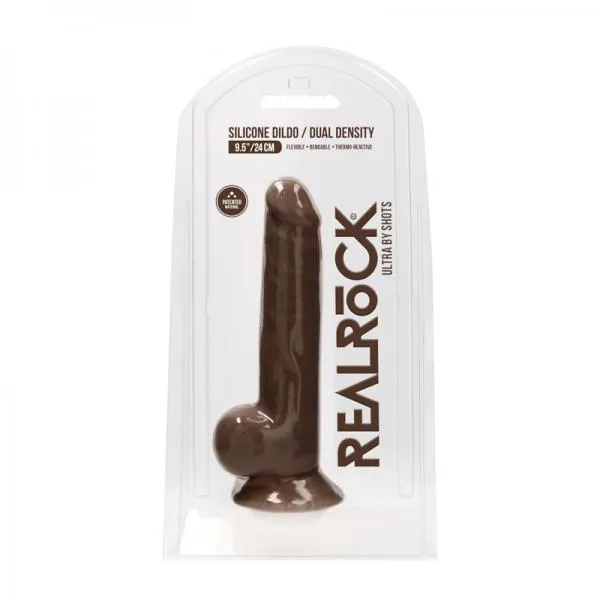 Female Sex Toys Realrock Ultra 95 24 Cm Silicone Dildo With Balls Brown Shots