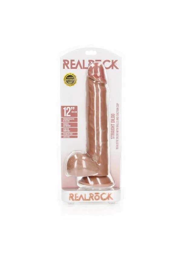 Female Sex Toys Shots Toys Realrock Straight Realistic Dildo with Balls and Suction Cup 12 305 cm Tan