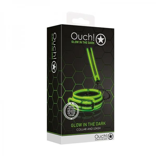 Glo Dildos Ouch Glow Collar And Leash Glow In The Dark Green