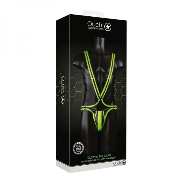 Glo Female Sex Toys Ouch Glow Full Body Harness Glow In The Dark Green LXl