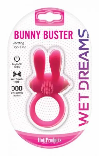 Hott Products Male Sex Toys Wet Dreams Bunny Buster Cock Ring With Turbo Motor Pink