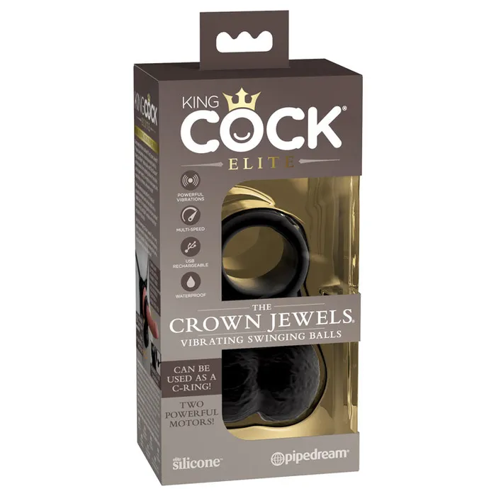 Male Sex Toys King Cock Elite The Crown Jewels Vibrating Silicone Balls Black USB Rechargeable Vibrating Cock Ring Pipedream