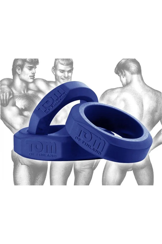 Male Sex Toys Sd Tom of Finland 3 Piece Silicone Cock Ring Set Blue