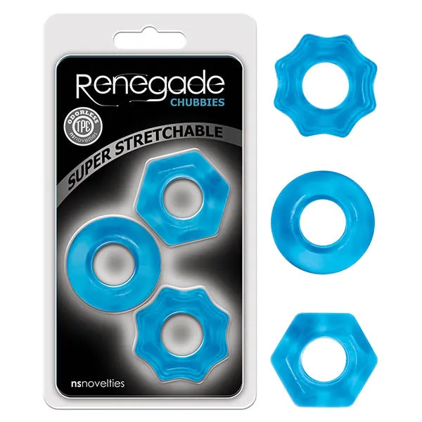 NS Novelties Anal Renegade Chubbies Blue Cock Rings Set of 3