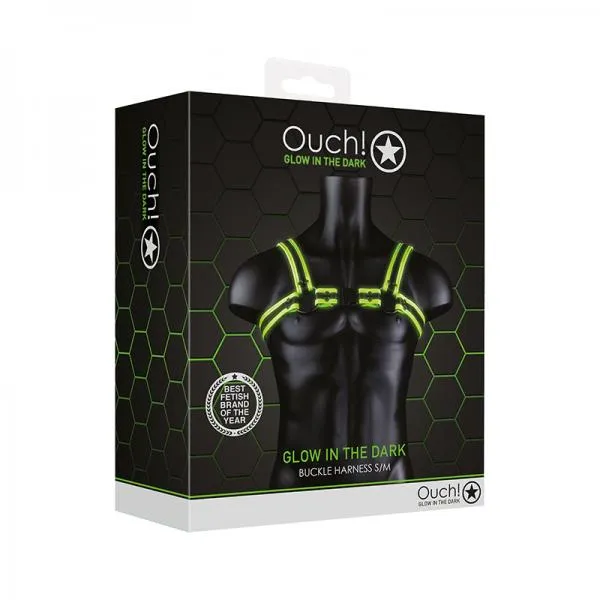 Ouch Glow Buckle Harness Glow In The Dark Green SM Glo Female Sex Toys