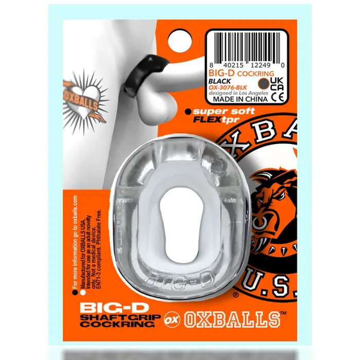 OxBalls Male Sex Toys Big D Shaft Grip Cock Ring Clear