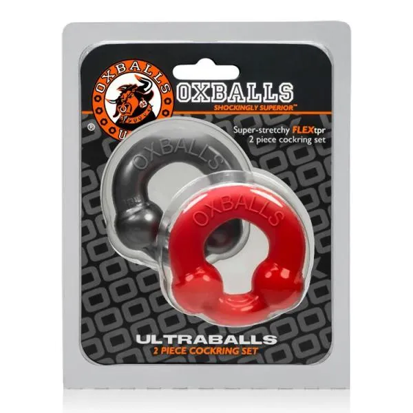 Oxballs Male Sex Toys Oxballs Ultraballs Cock Ring Silver Red Set