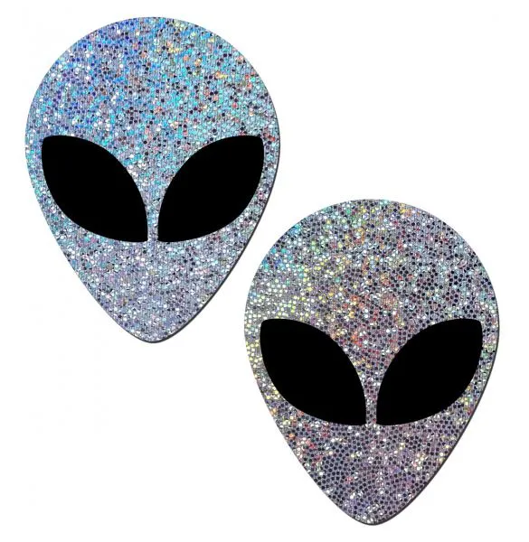 Pastease Brand Pasties Pastease Silver Glitter Alien With Black Eyes Pasties Dildos