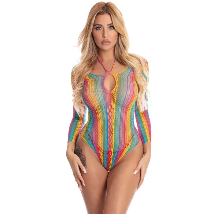 Pink Lipstick Male Sex Toys More Colour Long Sleeve Bodysuit Rainbow