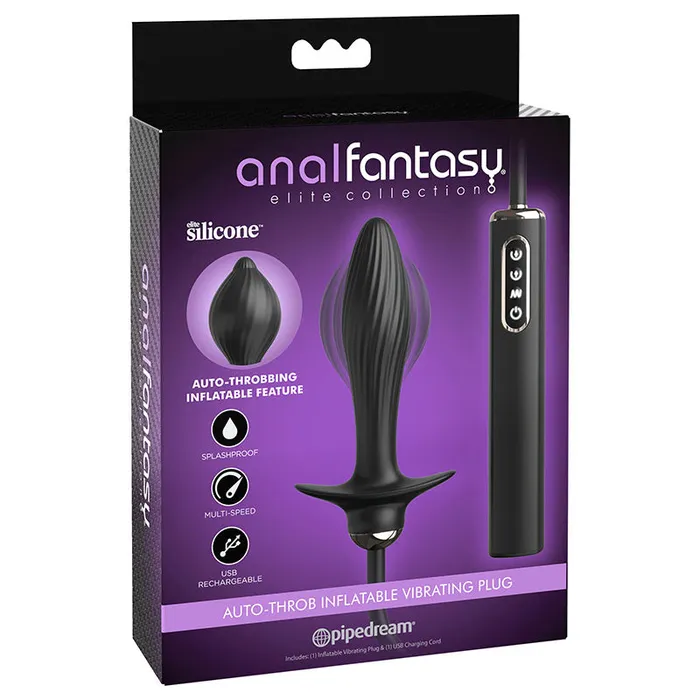 Pipedream Anal Anal Fantasy Elite Auto Throb Inflatable Vibrating Plug Black 13 cm USB Rechargeable Inflatating Butt Plug