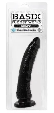 Pipedream Dildos Basix Rubber 7 Inches Slim Dong With Suction Cup Black