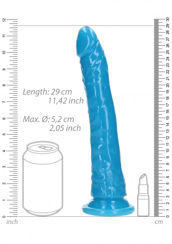 Realrock Dildos 10 Inch Slim Glow in the Dark Neon Blue