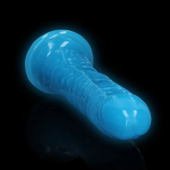 Realrock Dildos 10 Inch Slim Glow in the Dark Neon Blue