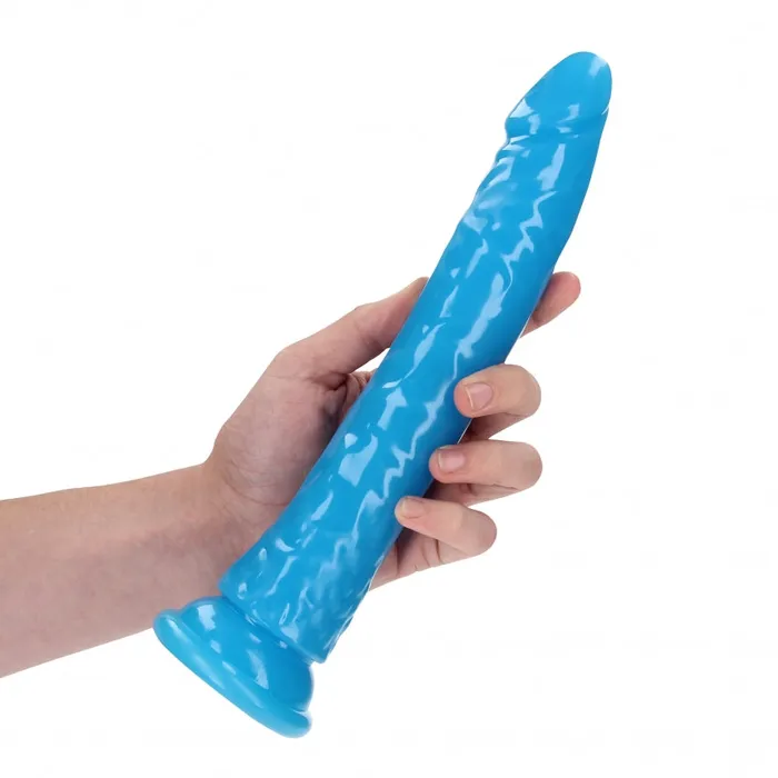 Realrock Dildos 10 Inch Slim Glow in the Dark Neon Blue