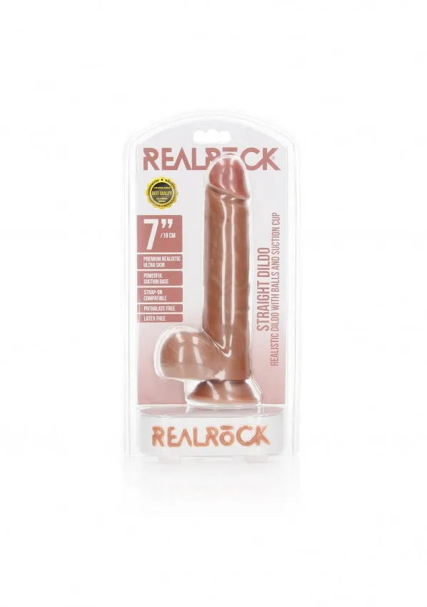 Realrock Straight Realistic Dildo with Balls and Suction Cup 7 18 cm Tan Shots Toys Female Sex Toys