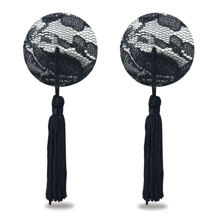 Reusable Black Lace Round Tassel Nipple Pasties Lovetoy Anal