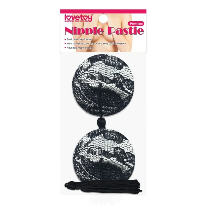 Reusable Black Lace Round Tassel Nipple Pasties Lovetoy Anal