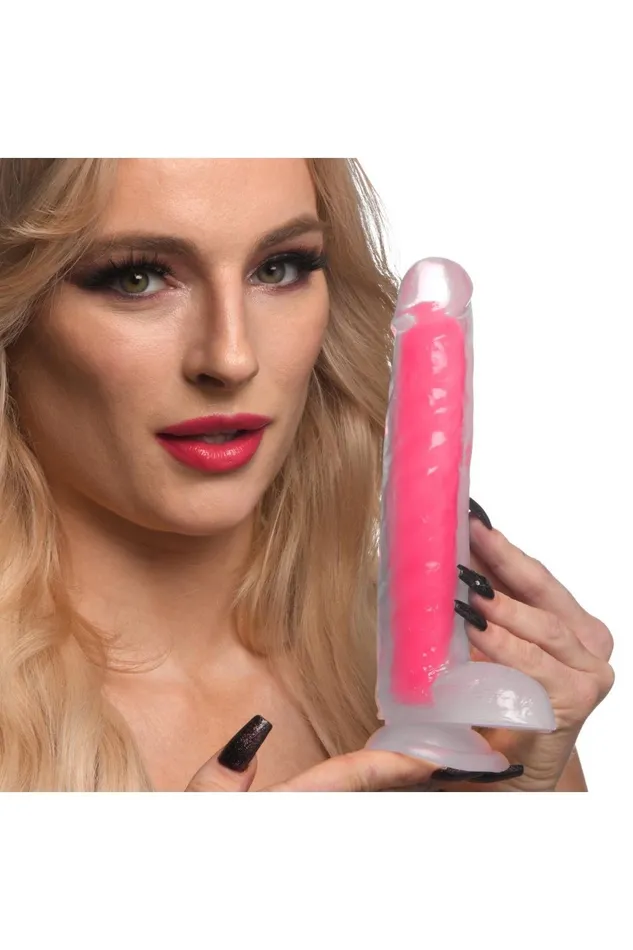 Sd Dildos 7 Inch GlowintheDark Silicone Dildo with Balls Pink