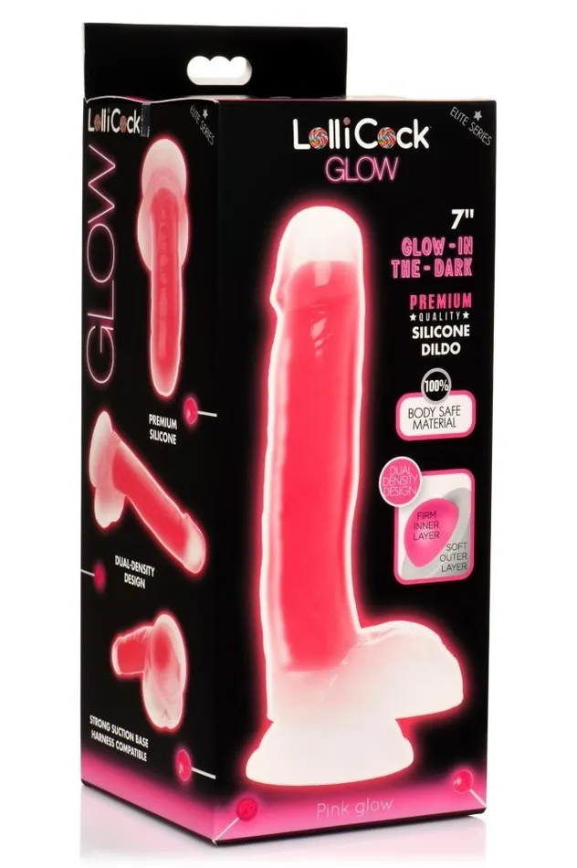 Sd Dildos 7 Inch GlowintheDark Silicone Dildo with Balls Pink