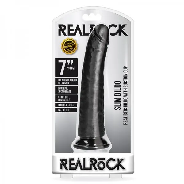 Seductucom Female Sex Toys Realrock Slim Realistic Dildo With Suction Cup 7 In Chocolate