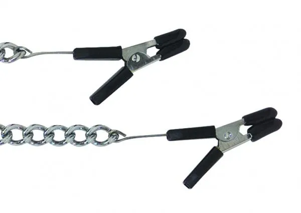 Spartacus Endurance Jumper Cable Nipple Clamps With Link Chain Silver Female Sex Toys