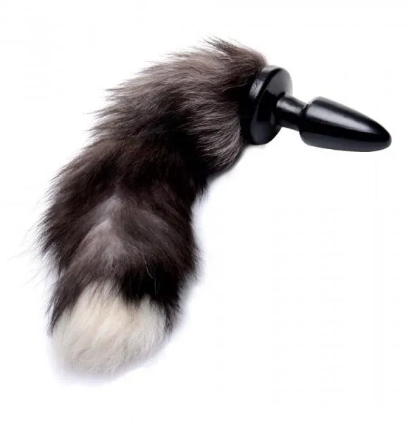 Tailz Grey Fox Tail Faux Fur Anal Plug Black White Tailz Anal