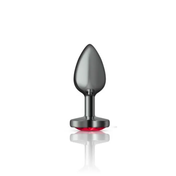 Viben Anal Cheeky Charms Gunmetal Butt Plug w Heart Red Jewel Small