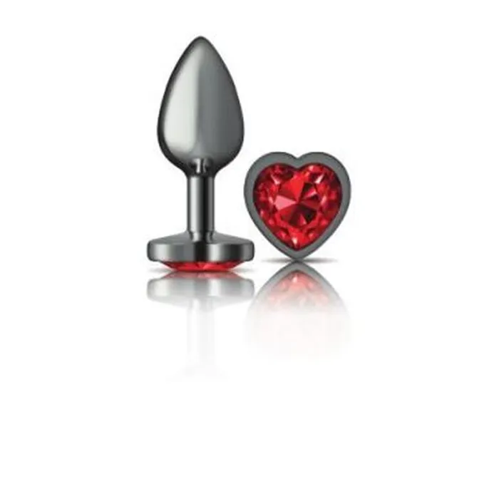 Viben Anal Cheeky Charms Gunmetal Butt Plug w Heart Red Jewel Small