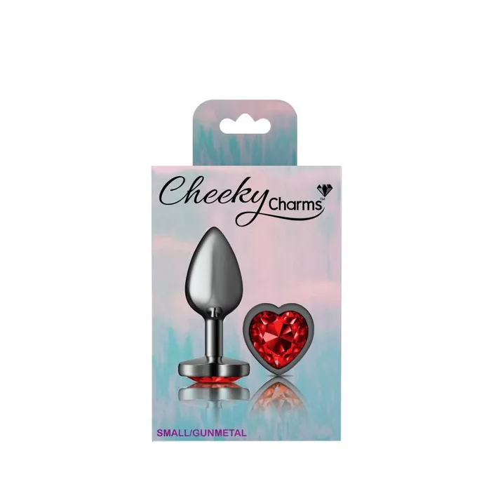 Viben Anal Cheeky Charms Gunmetal Butt Plug w Heart Red Jewel Small