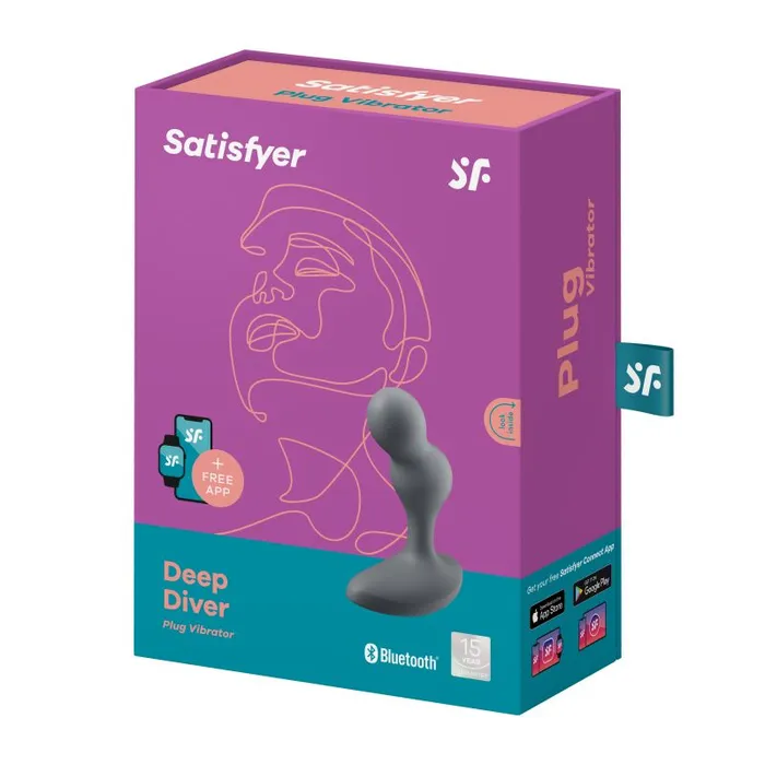 Vibrating Connect App Anal Plug Deep Diver Grey Satisfyer Male Sex Toys