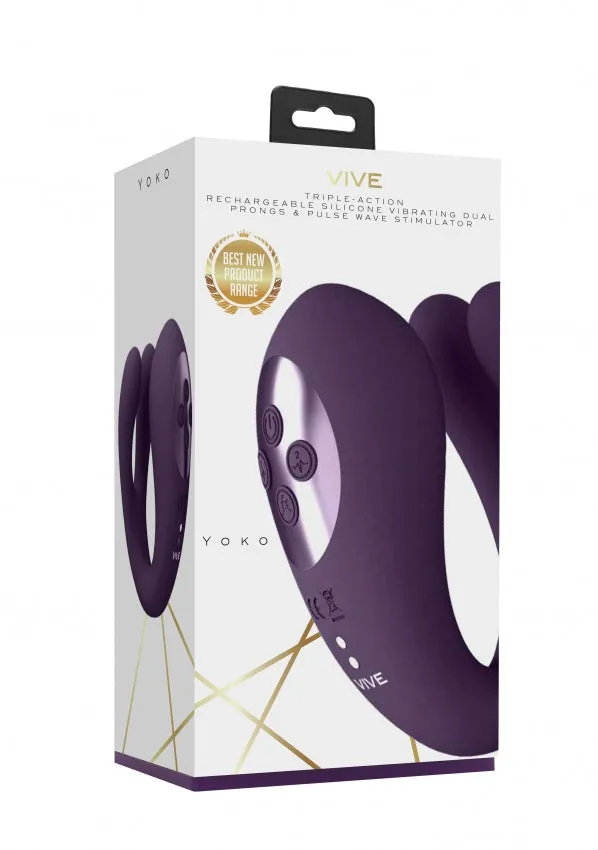 VIVE Triple Action Vibrator Dual Prongs with Clitoral Pulse Wave Yoko Purple Shots Toys Vibrators